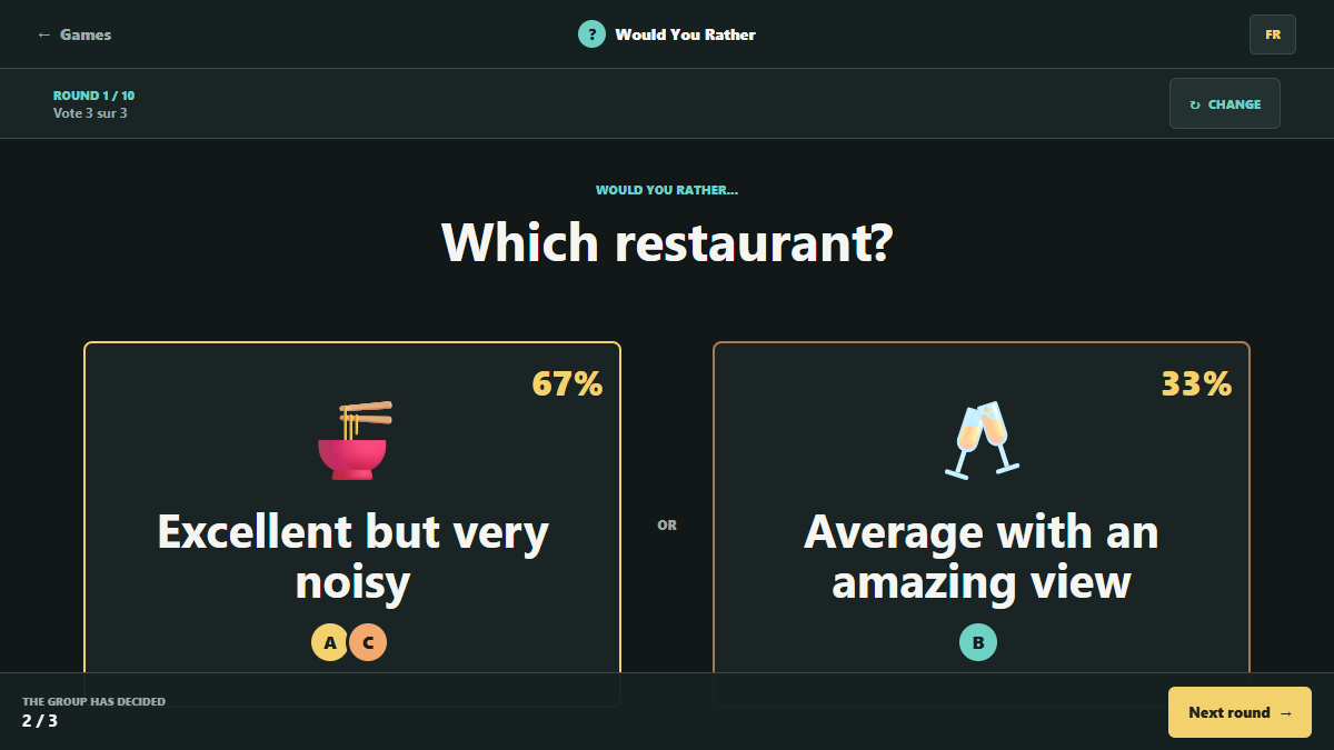 Would You Rather voting screen with two illustrated choices